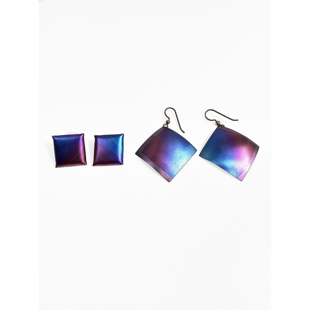 Titanium Anodized Earrings Bundle of Two Earrings Colorful Pink Purple Artsy